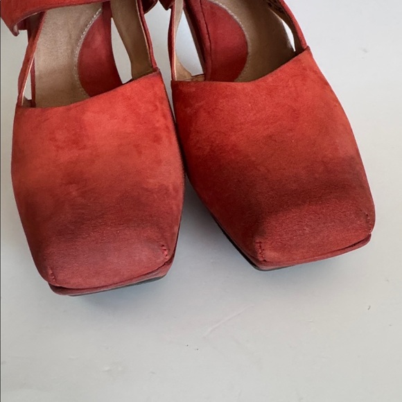 John Fluevog On Board Starboard Red Orange Suede Slingback Heel Sandals size 9.5 - Picture 3 of 11